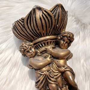 Vintage Cherub Gold Black Pillar Candle Holder Statue Mid-century Modern mcm vtg